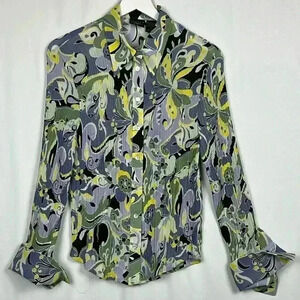 Tailor B. Moss Co. Womens Blouse Grape Green L Accordion Pleat Bell Cuff Buttons